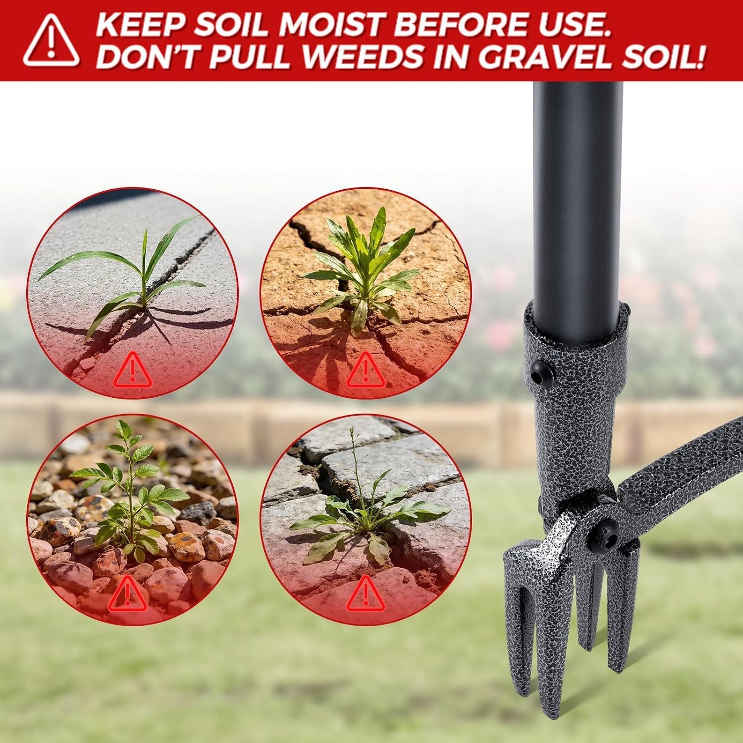 RexWeed Stand Up Weed Puller Tool, 46" Adjustable All-Metal Long Handle Black