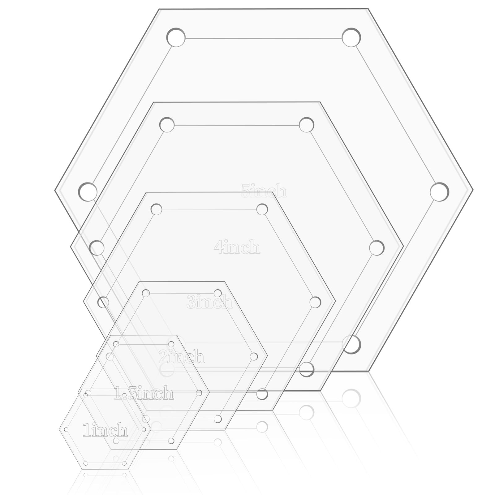 6 PCS Hexagon 1 inch, 1.5 2 3 4 5 transparent