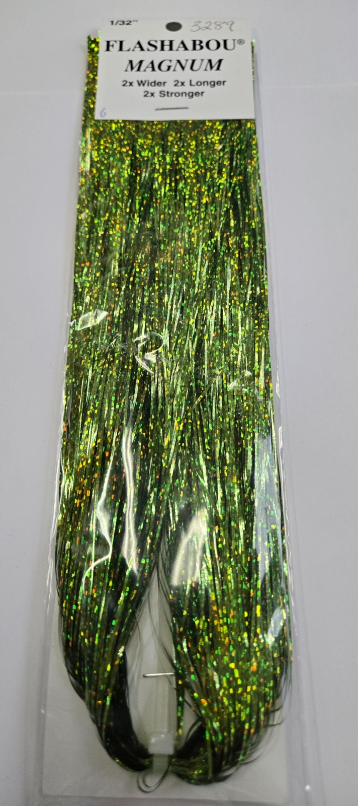 Flashabou Magnum  size is 1/32", 20" long Color: #3289  Holo Chartreuse Flash