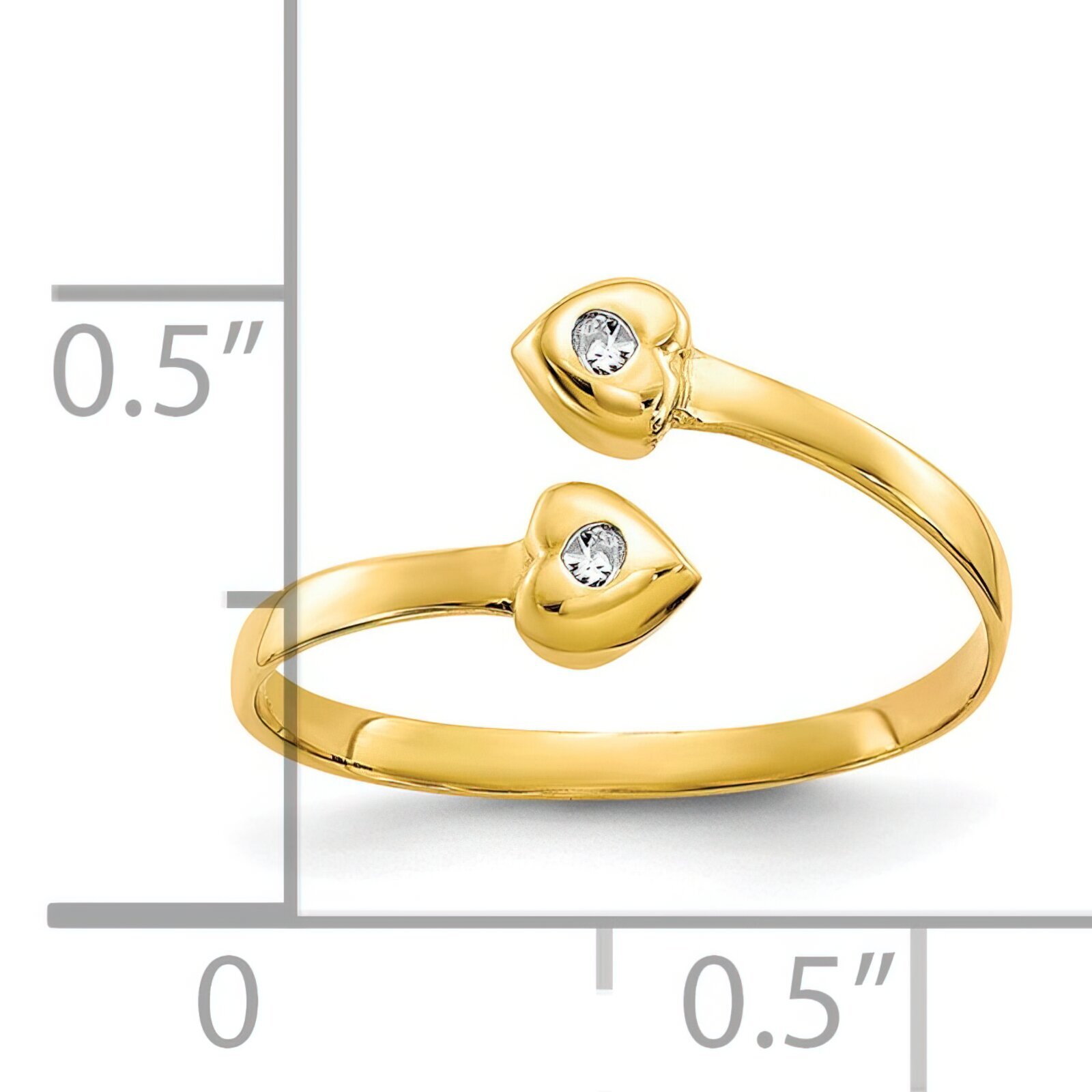 10K Gold CZ Two Heart Toe Ring Jewelry