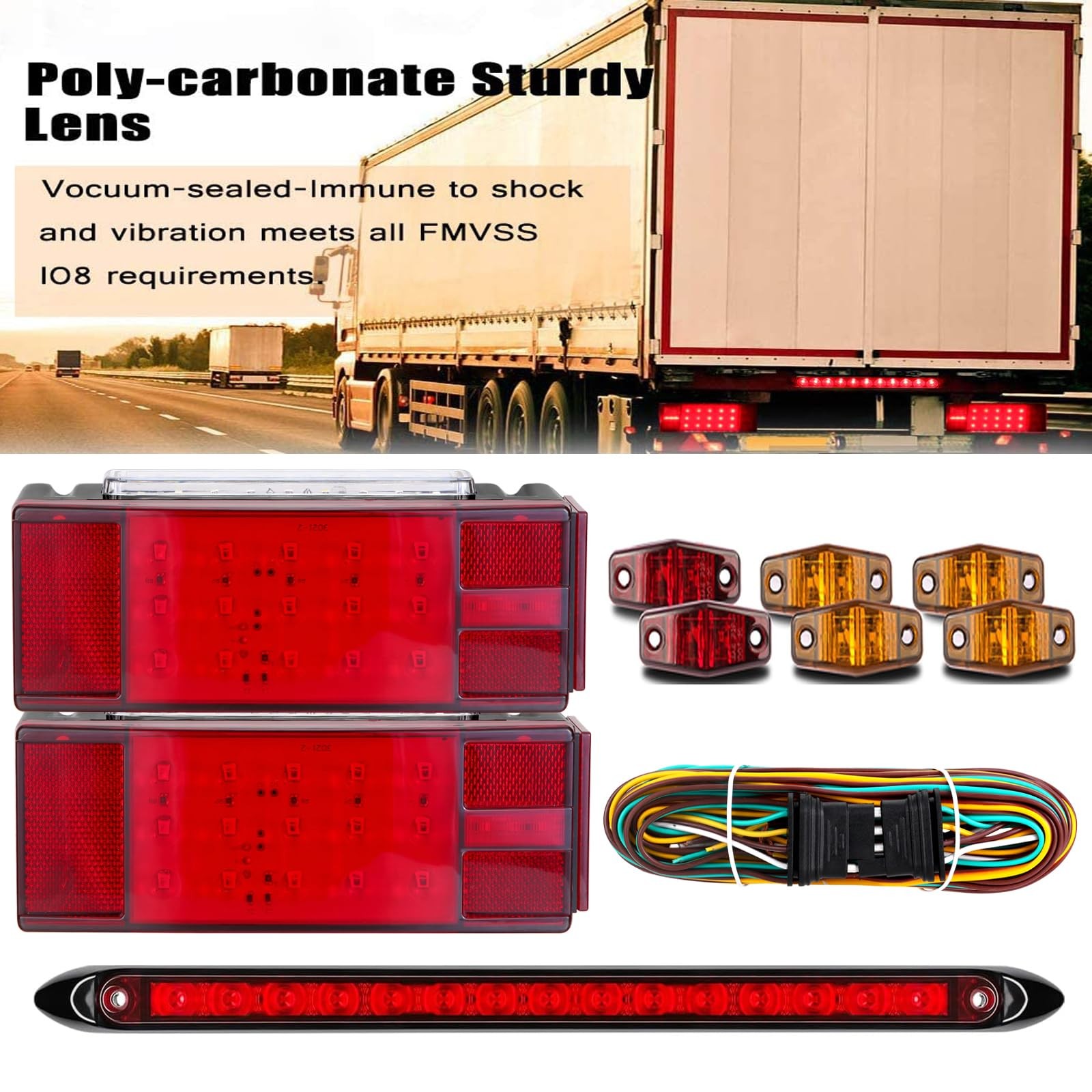 IP68 Submersible LED Trailer Light Kit with Wiring Harness for Boat RV