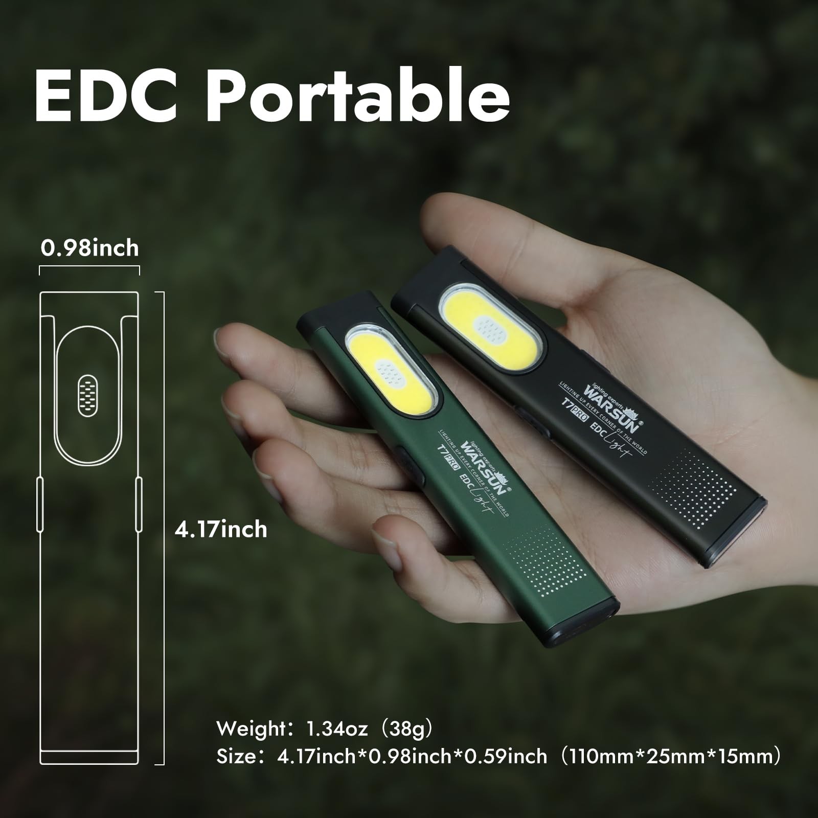 WARSUN T7 Rechargeable EDC Flashlight, Slim Pocket Flashlight with Black-1Pcs
