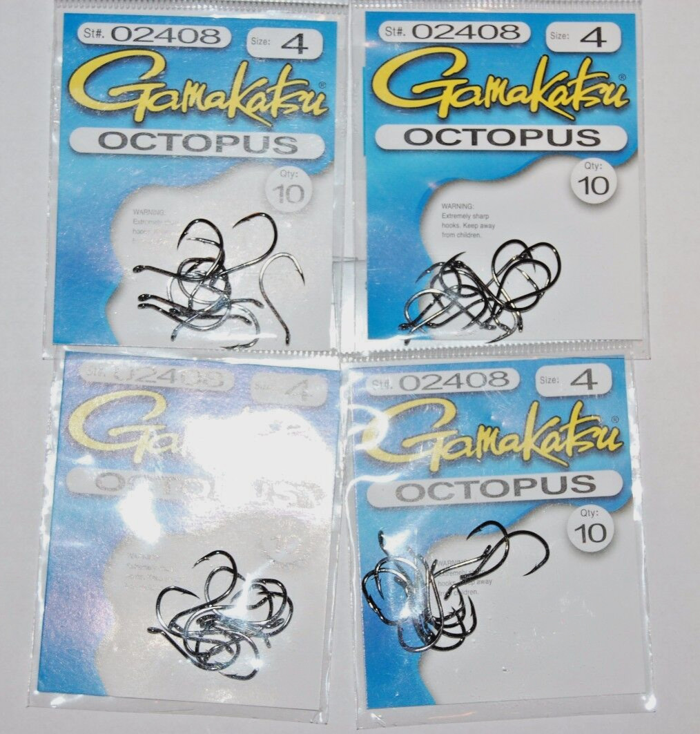 4 packs gamakatsu octopus hook size 4  10 per pack # 02408  hooks