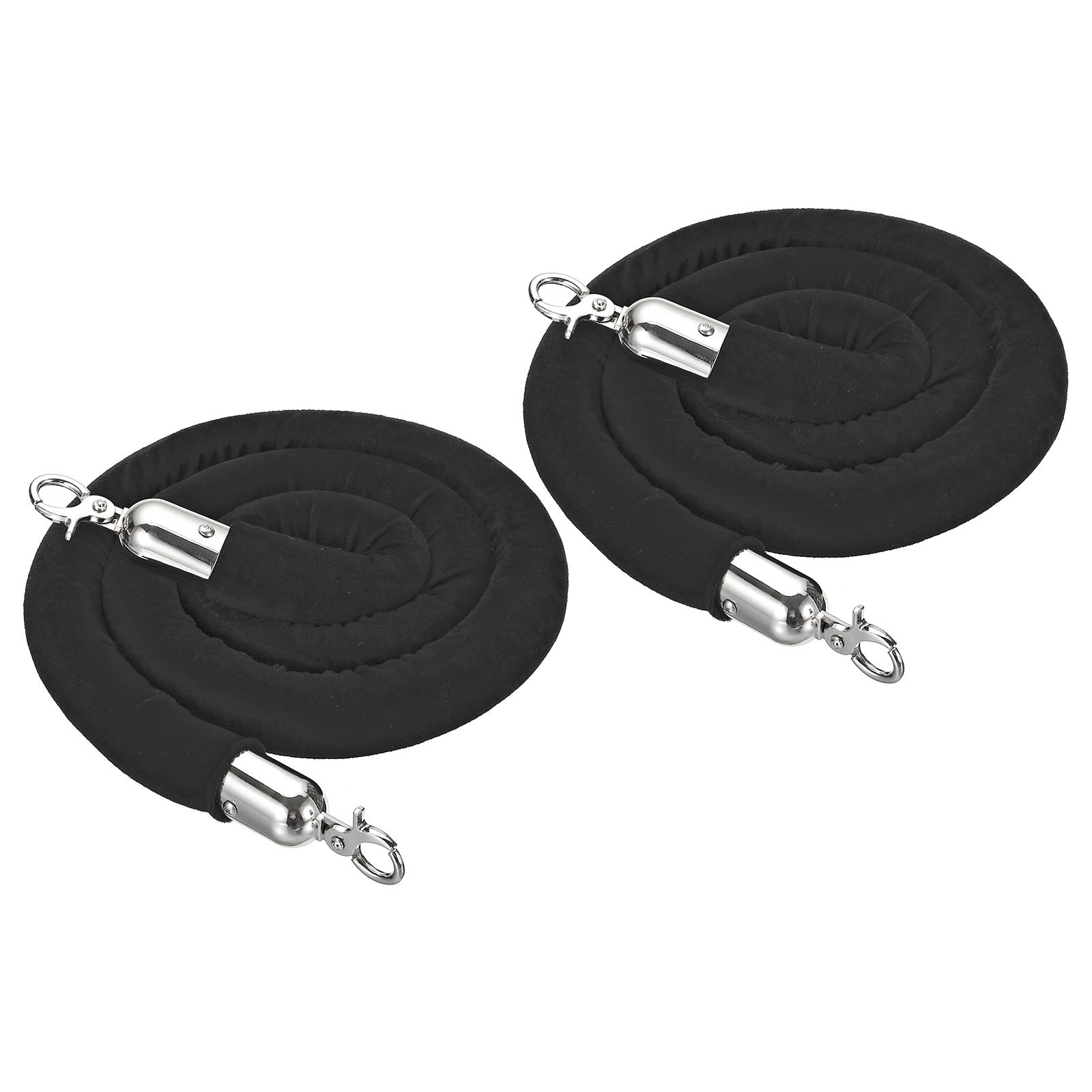 2pcs 5 Feet Black Velvet Stanchion Ropes Crowd Control Barrier Rope Silver
