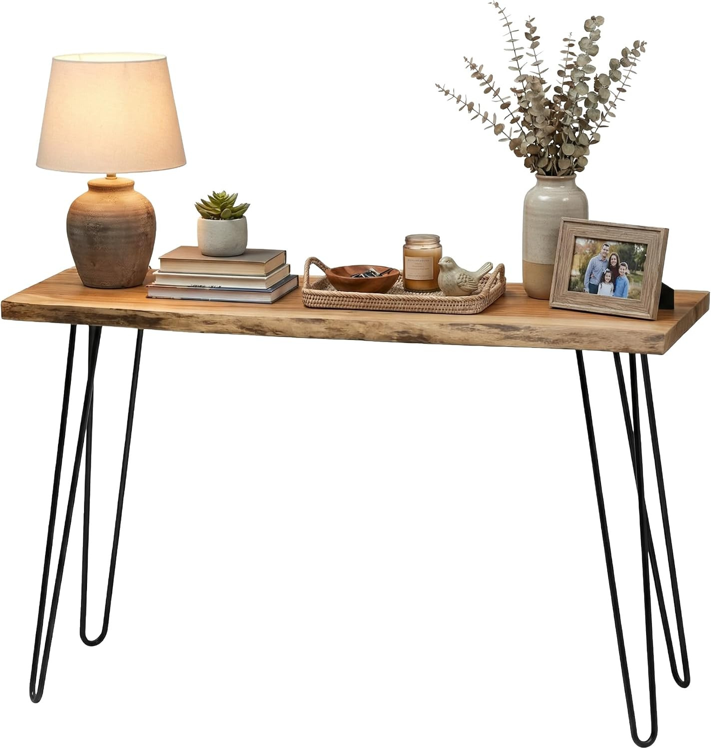 Alaterre Live Edge Solid Wood Console Table with Hairpin Metal Legs, 48” | Narro