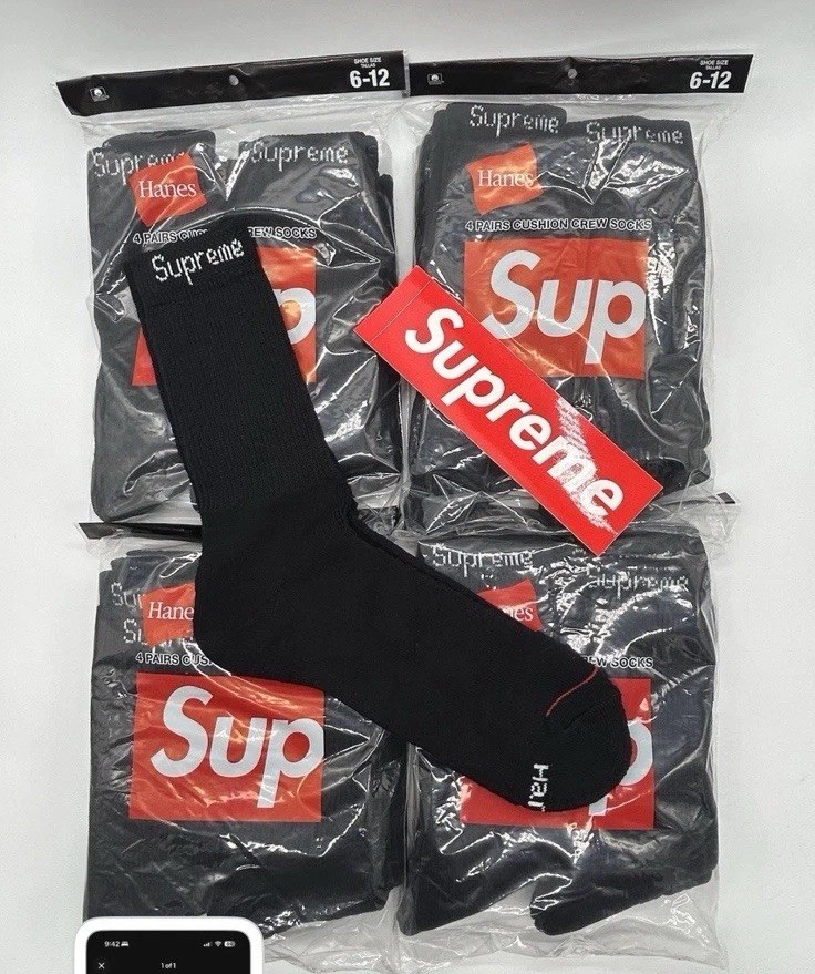 100% Authentic Supreme Hanes Black Socks(Single) Plus Supreme Sticker Lot Bundle