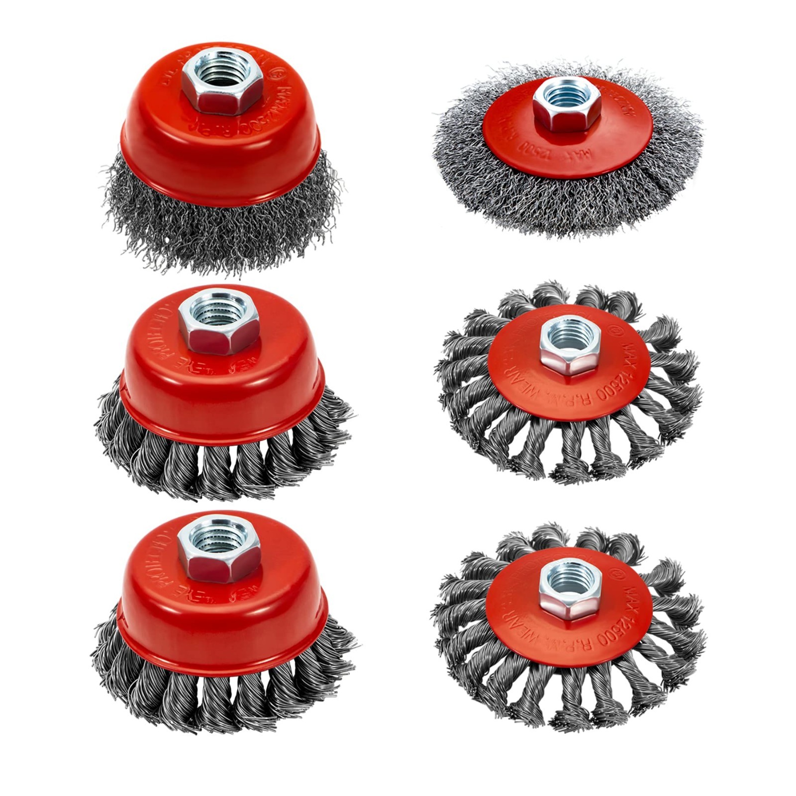 4.5" Angle Grinder Wire Wheel Set - 4" & 3" Coarse Crimped Brushes, Cup Brush