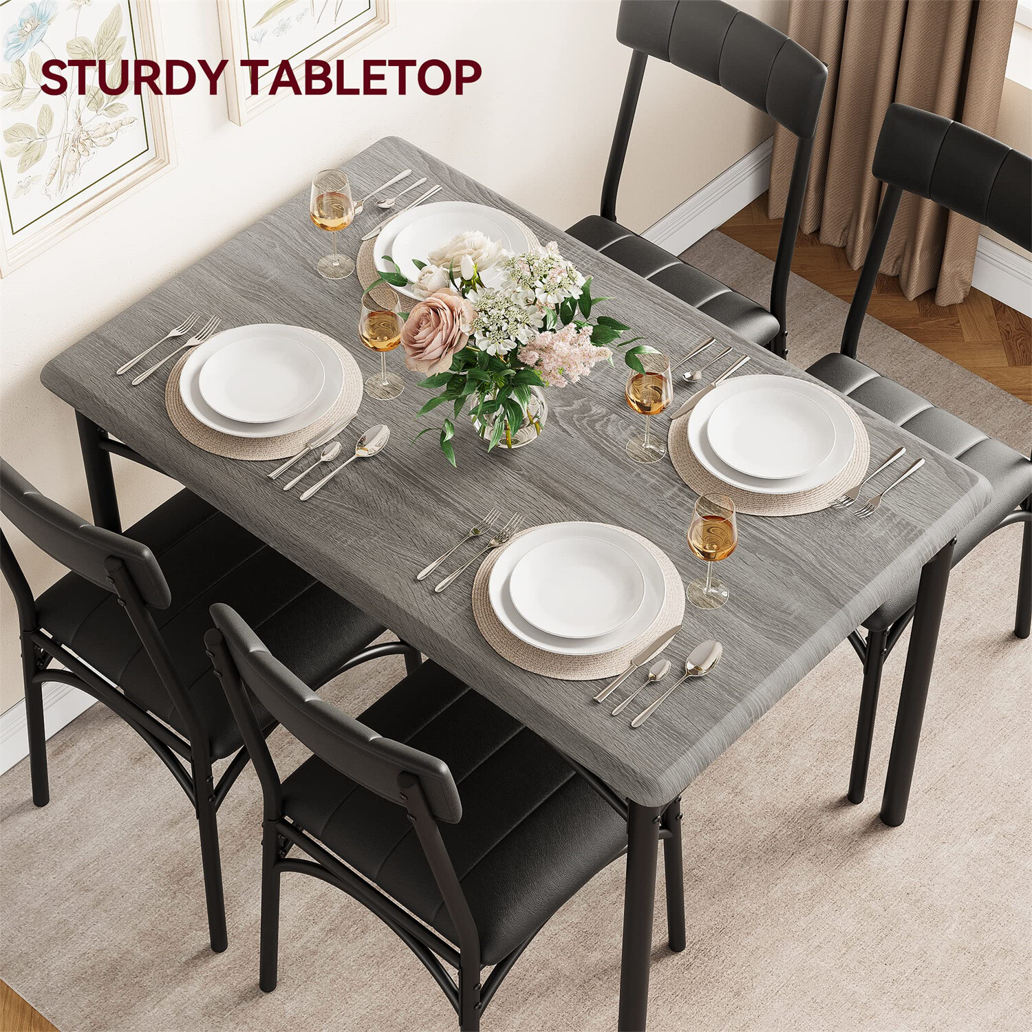 🆕Dining Table for 4 Upholstered Chairs Kitchen & Dining Room Sets for Small Spa