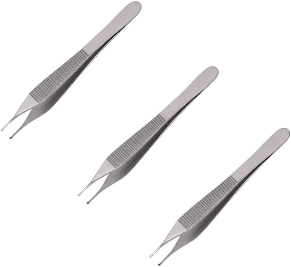 Set of 3 Micro/Fine Point Adson Tissue 1X2 Teeth Forceps 4.75"