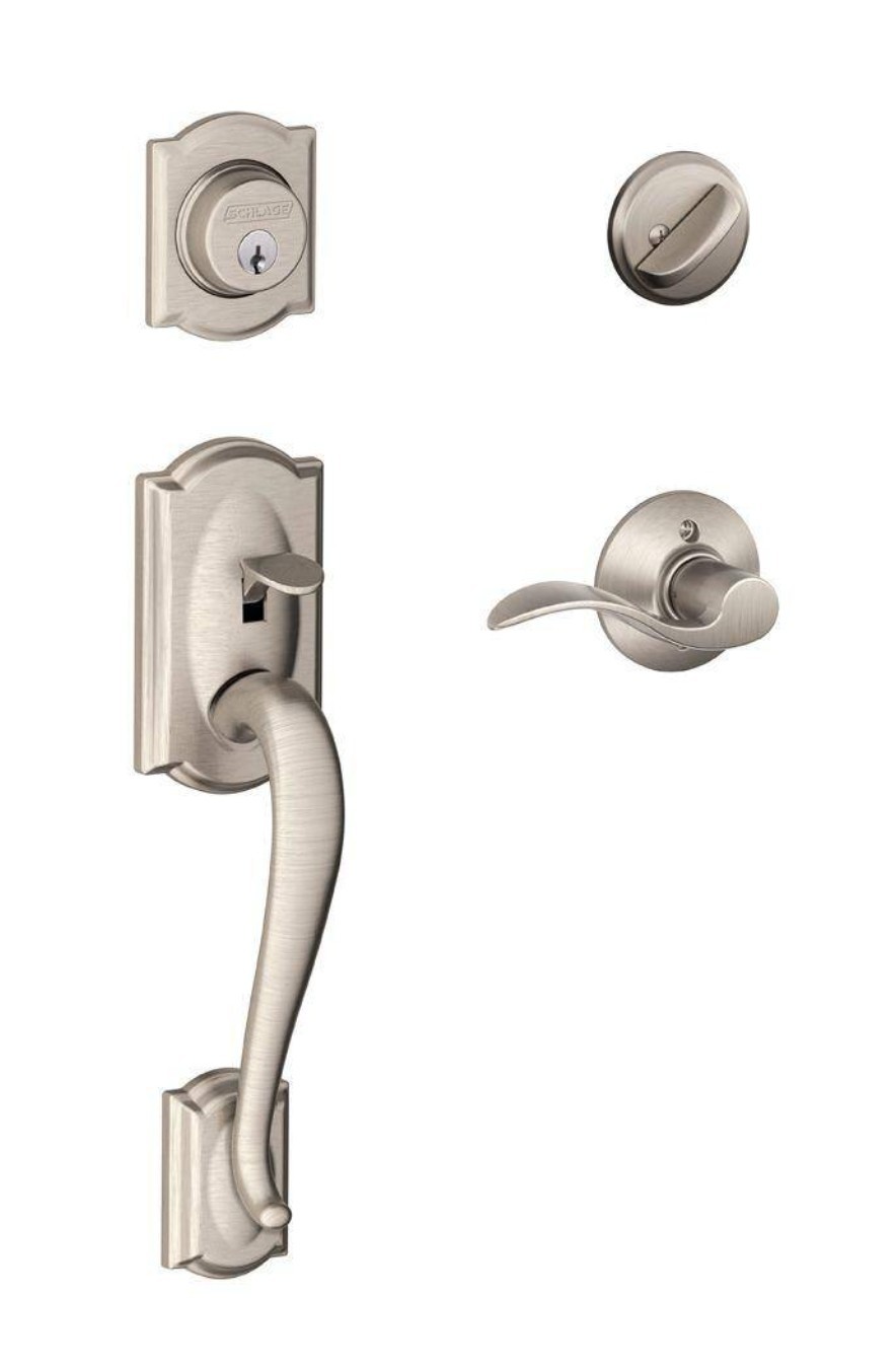 New Schlage Camelot Front Entry Handleset Deadbolt Satin Nickel F60 V CAM 619ACC