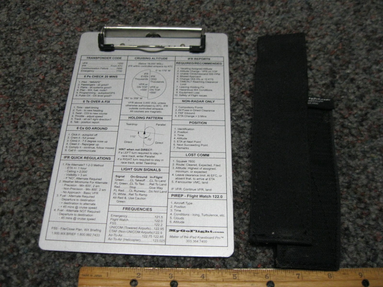 My Go Flight aluminum 6 1/2 x 9 1/2 Kneeboard & strap 4 corner magnets used