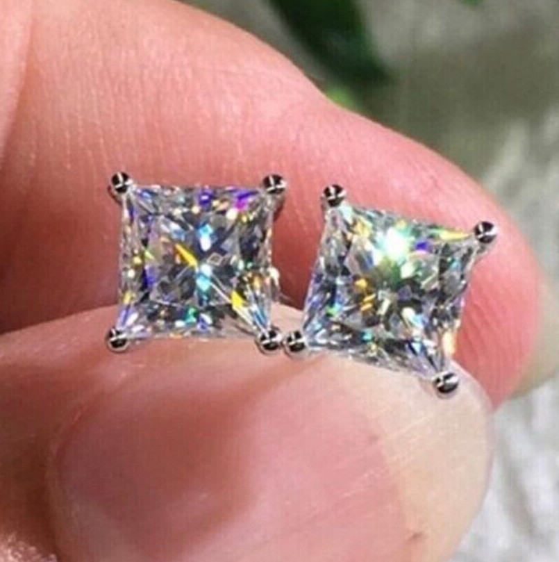 4.00 Ct Certified Princess Cut Diamond Solitaire Studs-Great Shine & Bling !