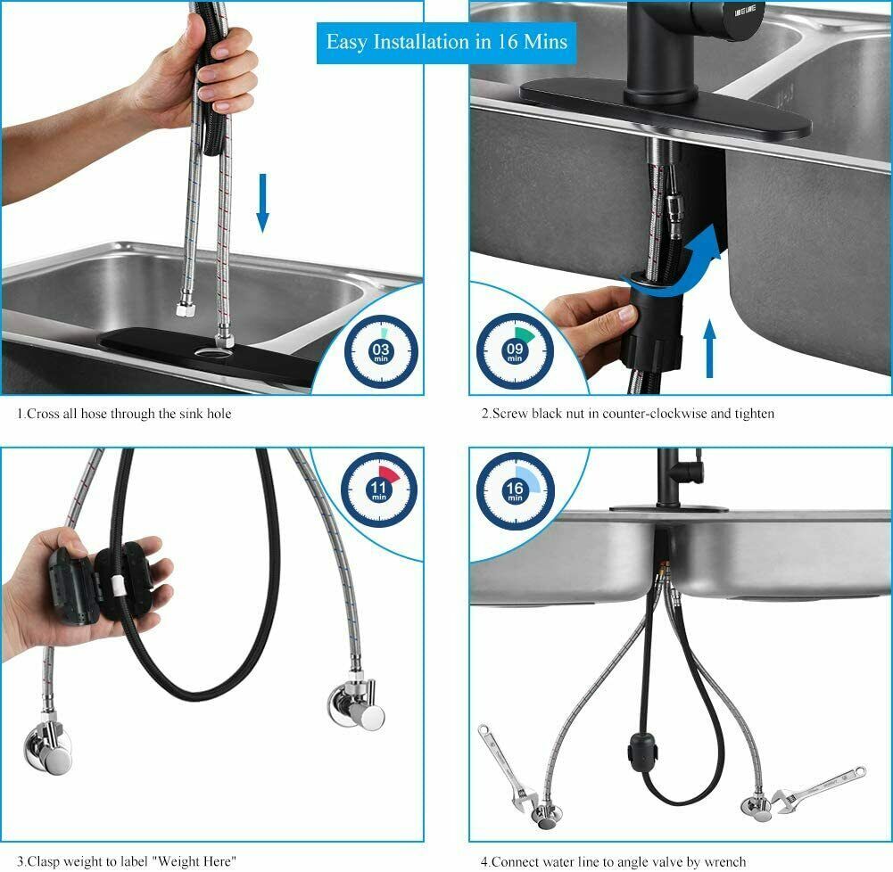 Kitchen Sink Faucet Pull Down Sprayer Swivel Single Handle Pull Out Mixer Taps