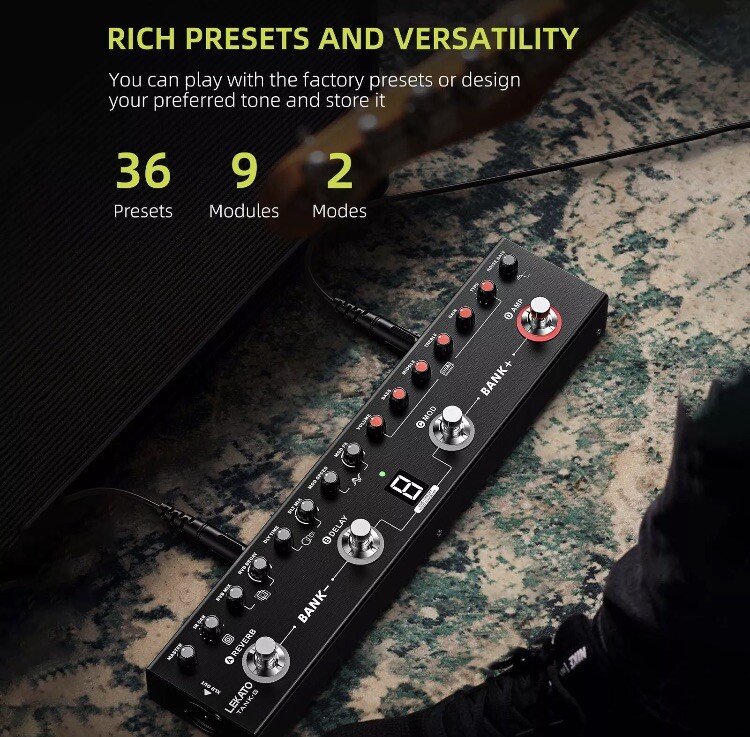 LEKATO Multi Effects Guitar Effects Pedal Processor 36 Presets Built-in 3000mAh