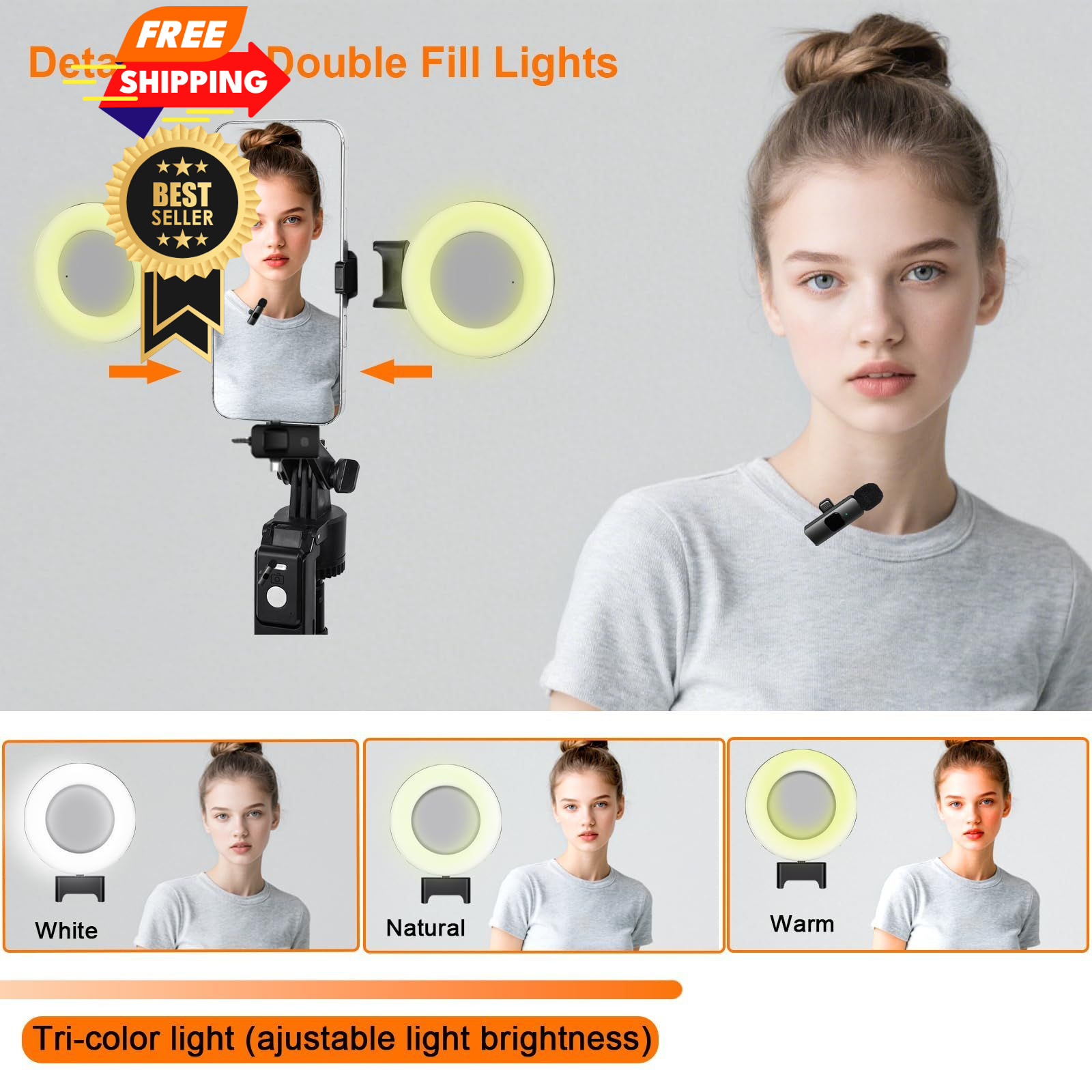 Litchitech Vlogging Kit for iPhone/Andriod,70.9″ Auto Face Tracking Black
