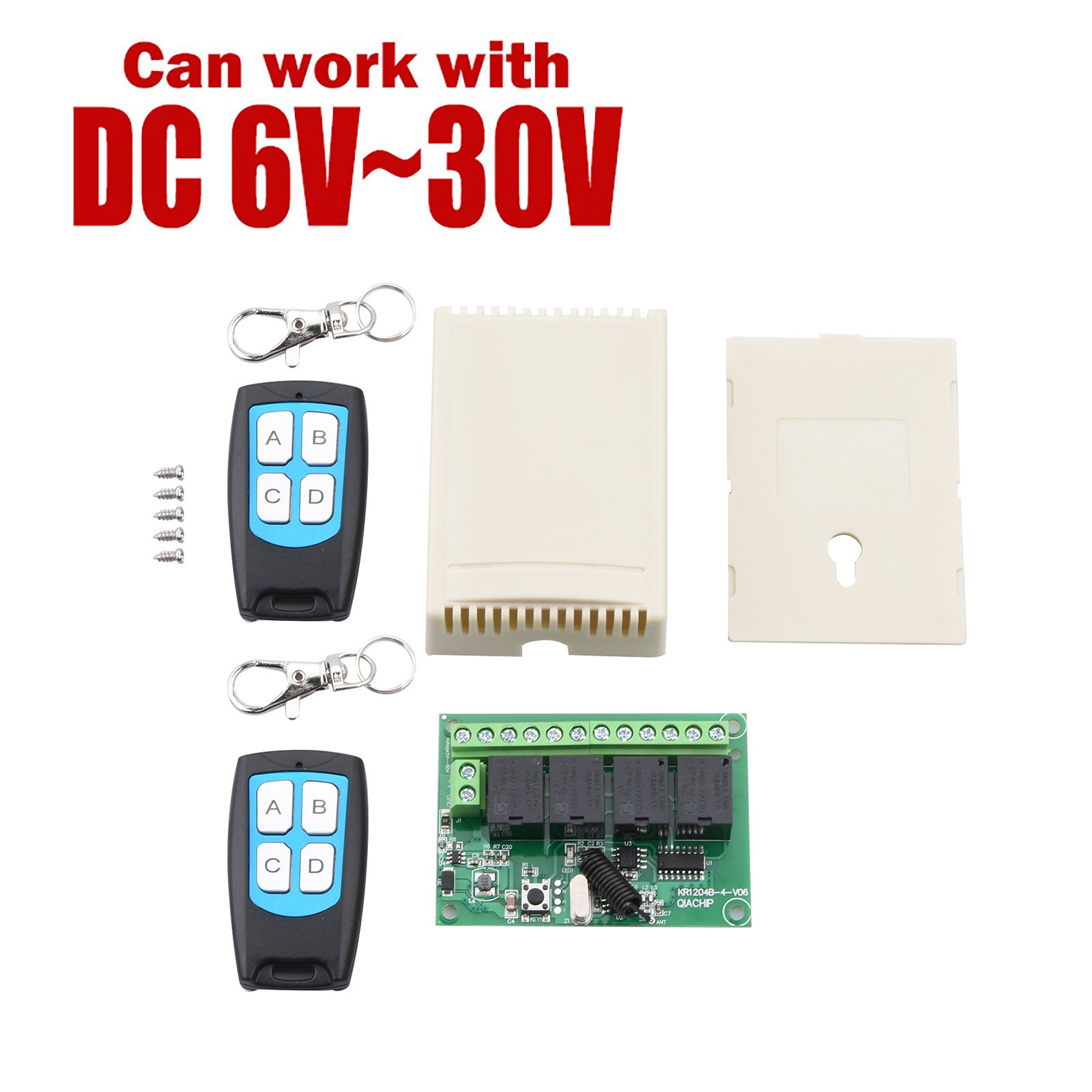 DC 6-30v 4-Channel Wireless RF Remote Control Relay Switch With 2 Receiver