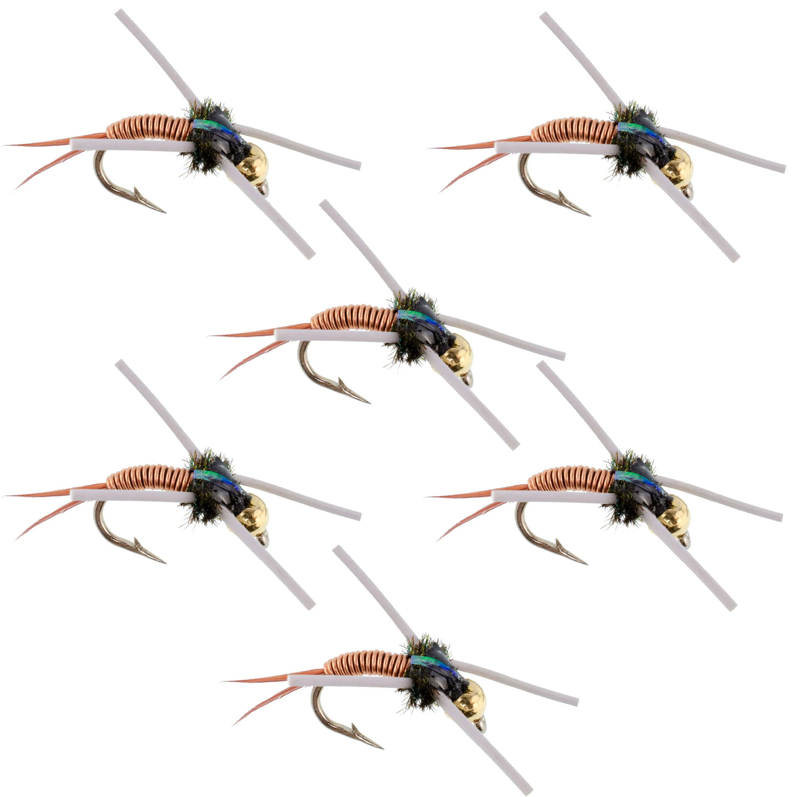 Tungsten Bead Head Rubber Legs Copper John Nymph Fly  - 6 Flies Hook Size 14