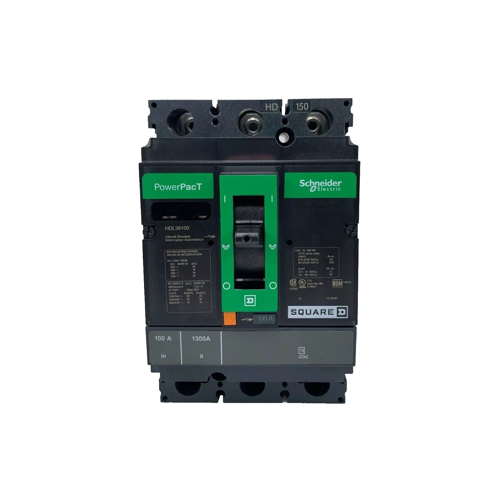 NIB - Square D - HDL36100 - Circuit Breaker, Powerpact H, 100A, 3 Pole, 600V