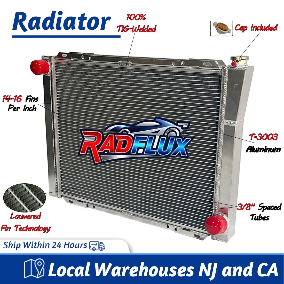 26"X19" Radiator For Chevy GM With Cap Aluminum Cooling Universal Performance
