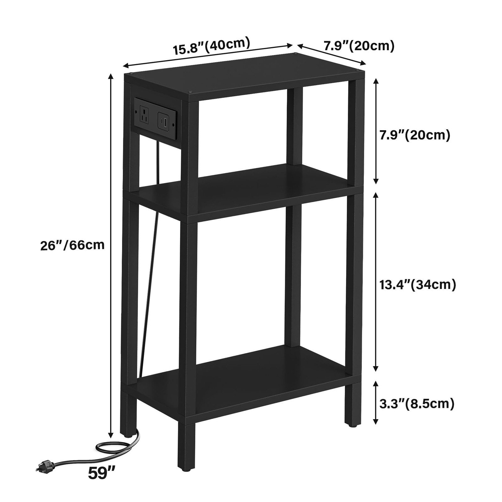 Narrow Side Table with Charging Station,Small End Table with USB Ports and Ou...