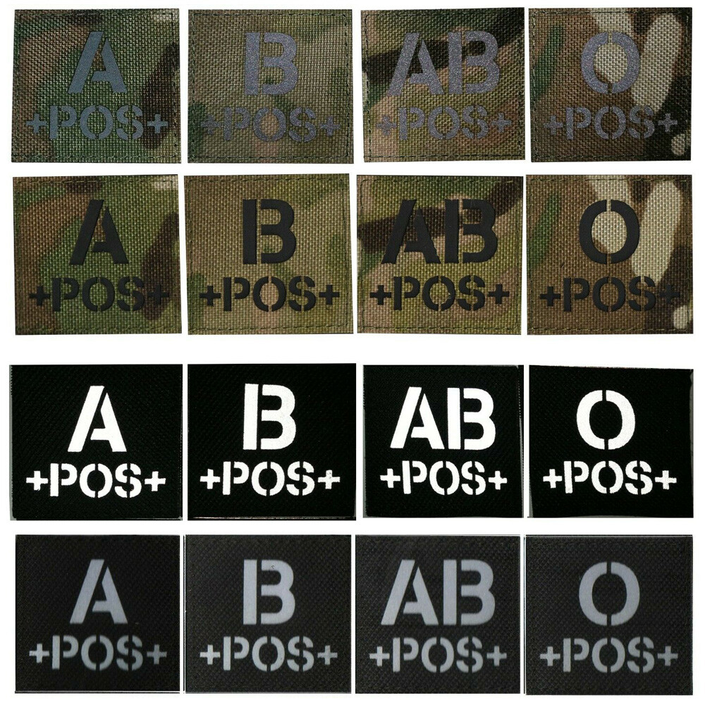 Reflective IR Blood Type A+ POS Tactical Hook Loop Patch Fastener Badge CP