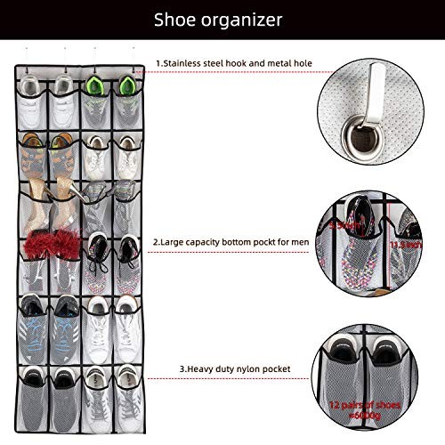 Over the Door Shoe Organizer, Hanging Shoe Organizer White-1pack of 24 pocket