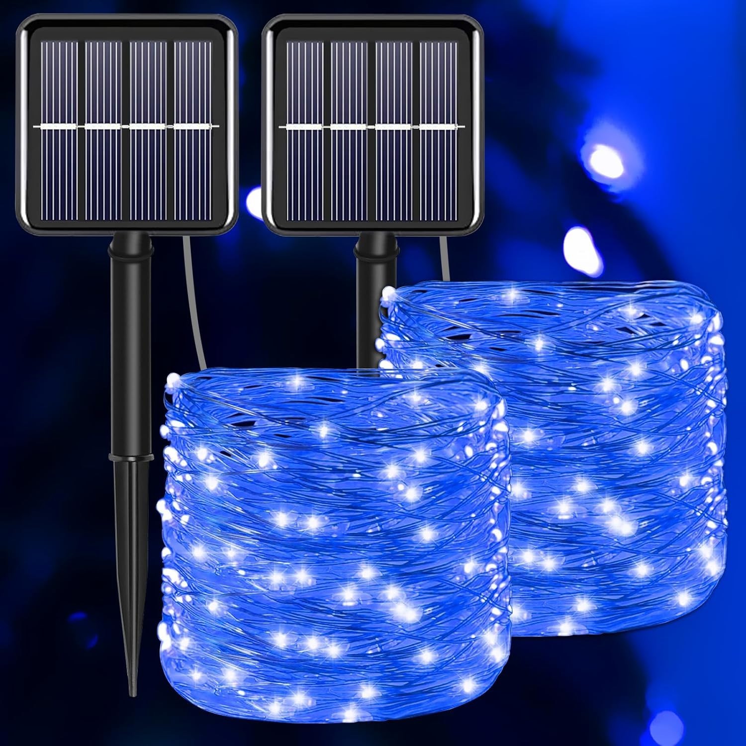 Luces Azul Solares De Navidad 66ft 200 LED Para Jardin Exteriores Patio Exterior