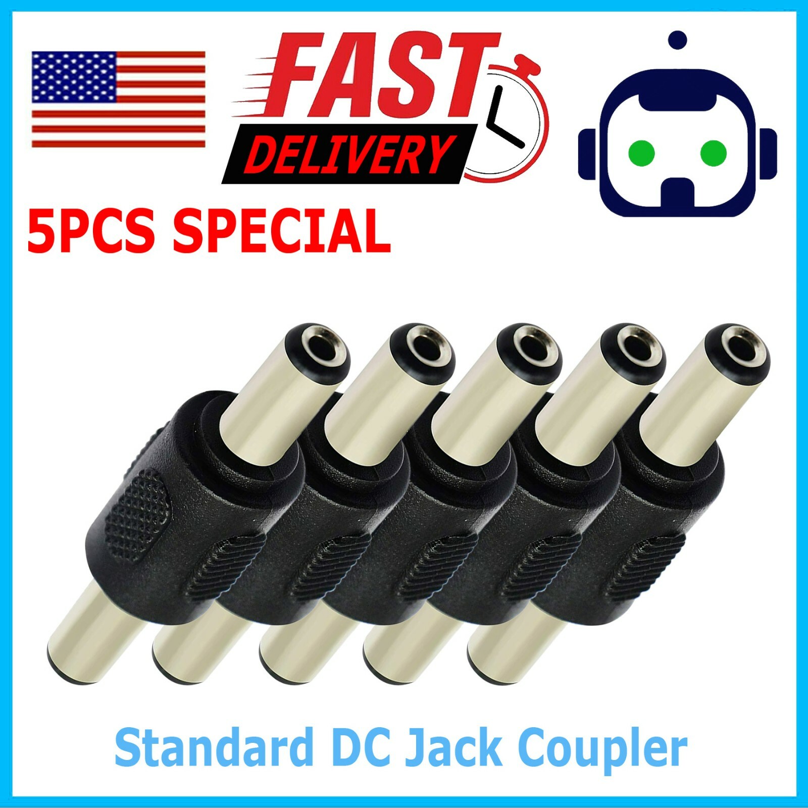 5x DC Coupler Male to Male M/M 5.5mm x 2.1mm Barrel Jack Power Connector Plug