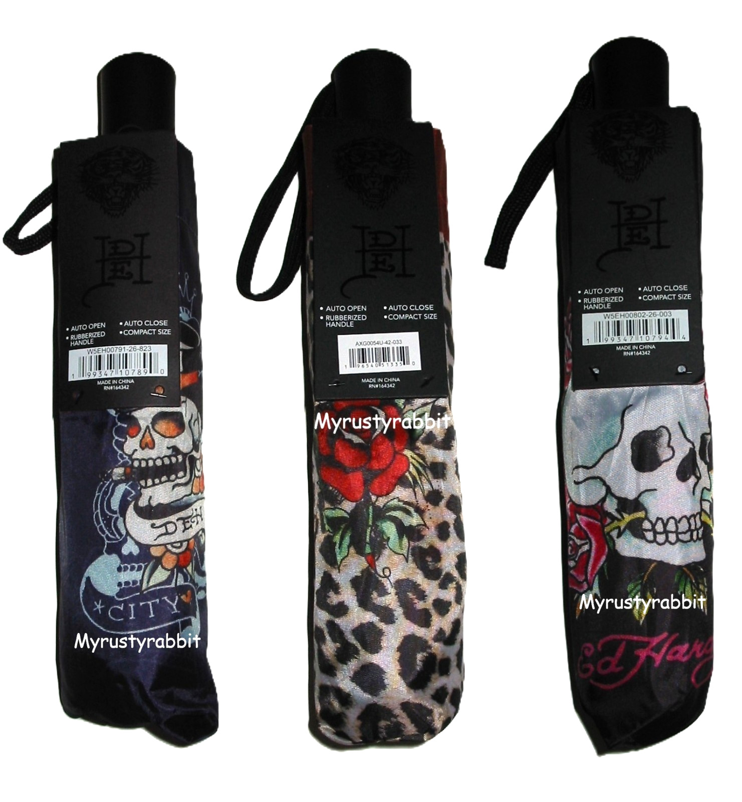 Ed Hardy Compact Umbrella Auto Open / Rubberized Handle - U Choose Design