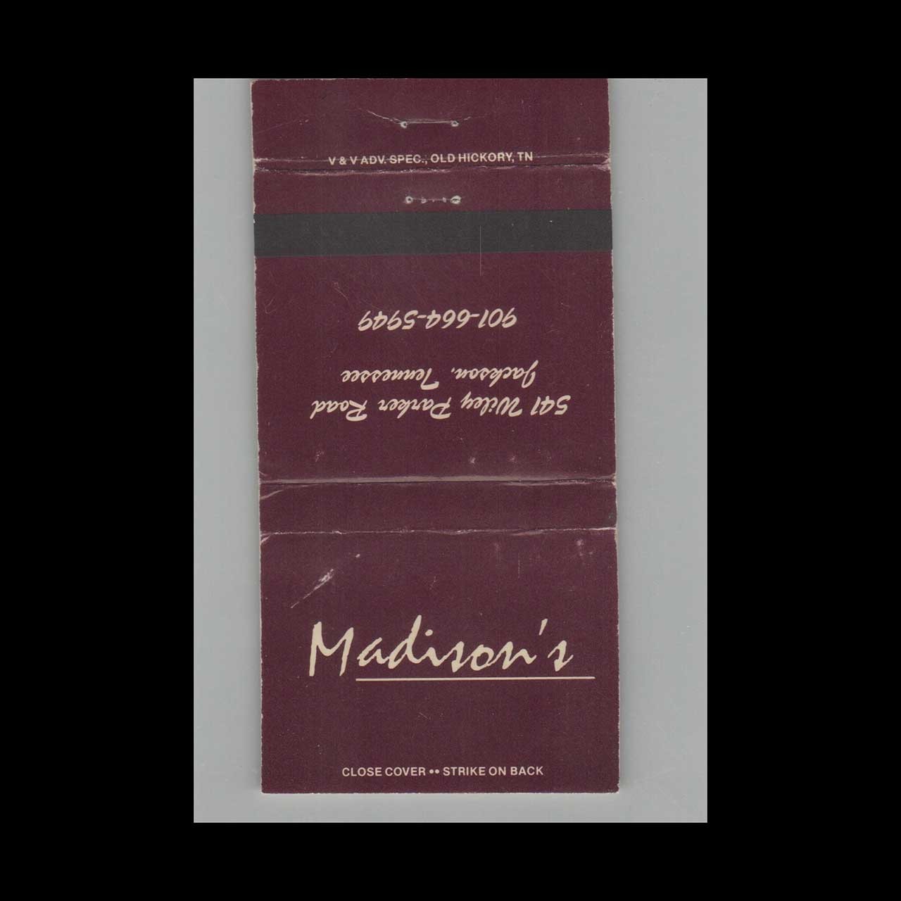 Matchbook Cover Madison's Jackson TN