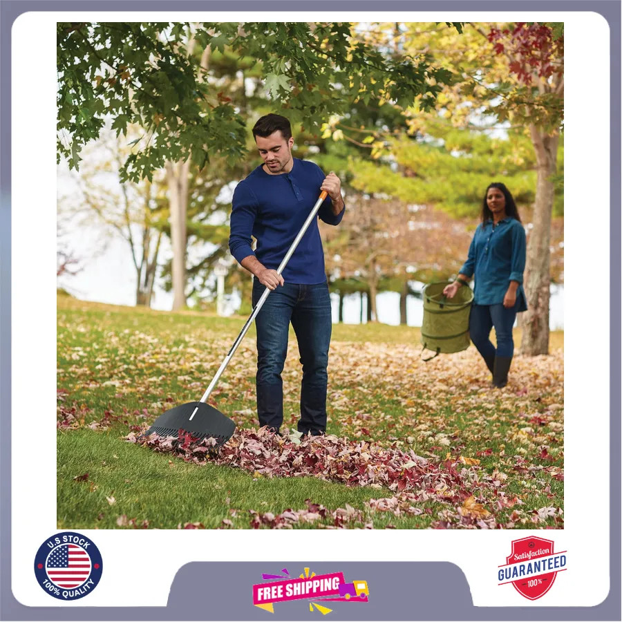 Fiskars 67 Inch Poly Leaf Rake Lightweight Garden Lawn Tool