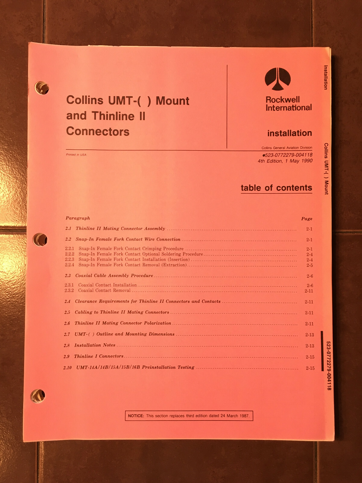 Collins UMT-10/11/12/13/14/15/16 & ThinLine Connectors  Install manual