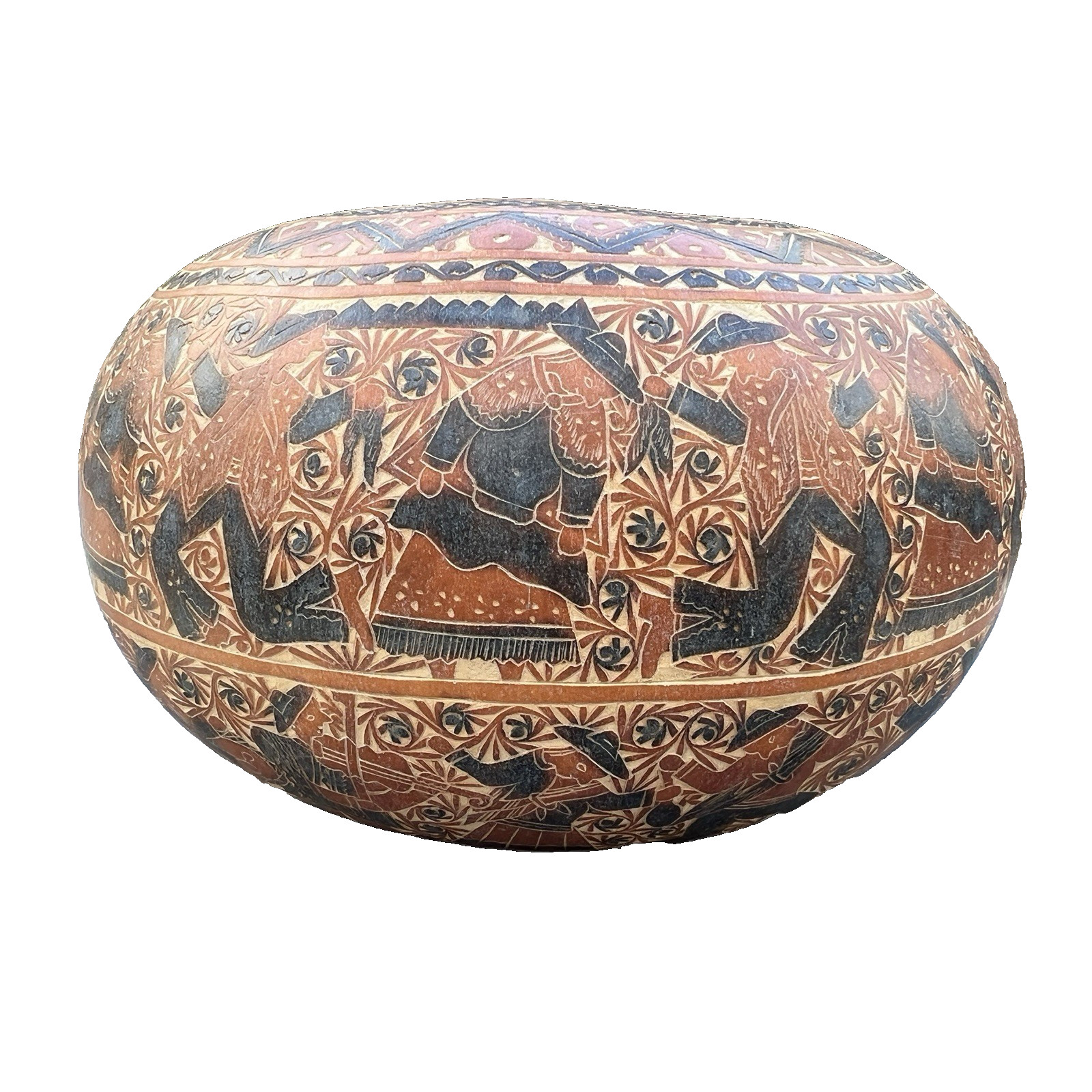 Evaristo Medina Peruvian Folk Art Carved Gourd 18cm
