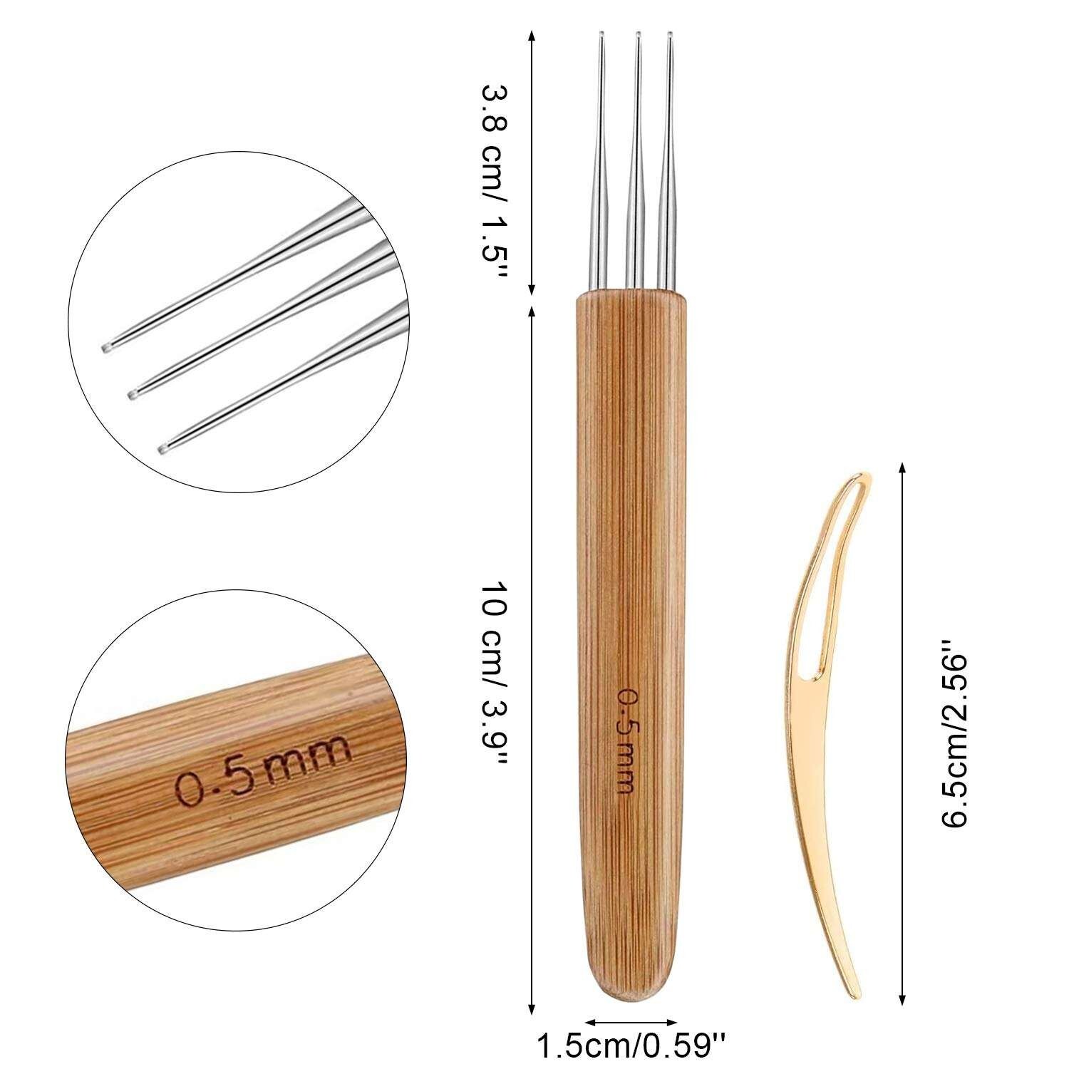 Bamboo Handle Dreadlock Hook Crochet Needle Tool Braiding Hair Locking Tool