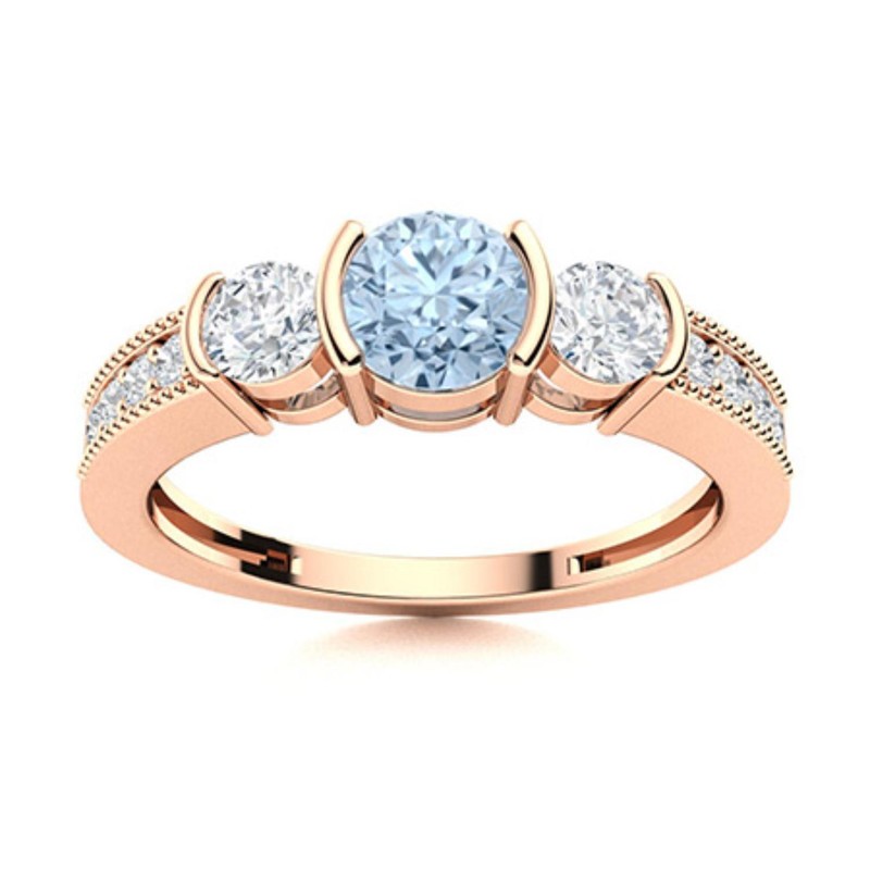 Aquamarine Stone 925 Sterling Silver Three-Stone Statement New Ring Jewelry