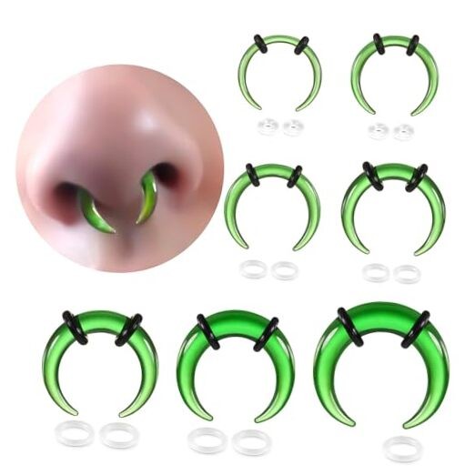 7 PCS 14G-2G Cozy Glass Septum Stretching 1.6mm-6mm(14g-2g). /7 PCS Emerald