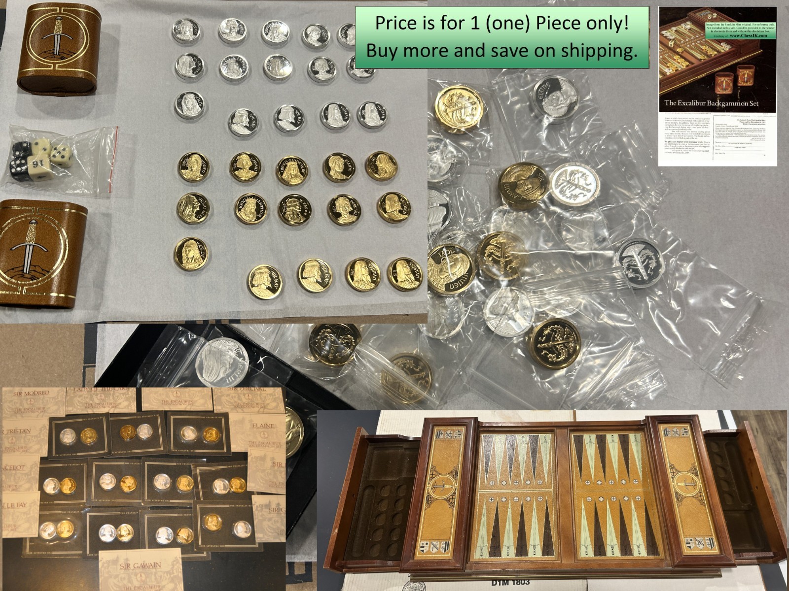 Franklin Mint EXCALIBUR Backgammon Replacements Gold Silver Bronze Pieces Parts