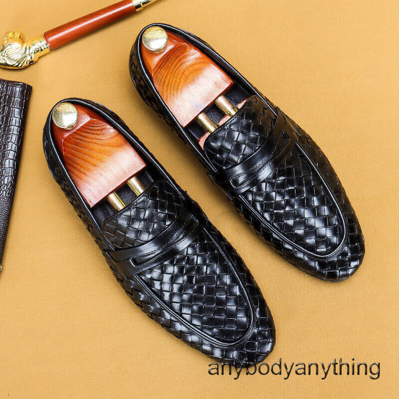 Men Handmade Woven Real Leather Slip on Loafers Shoes Formal Business Dress Shoe