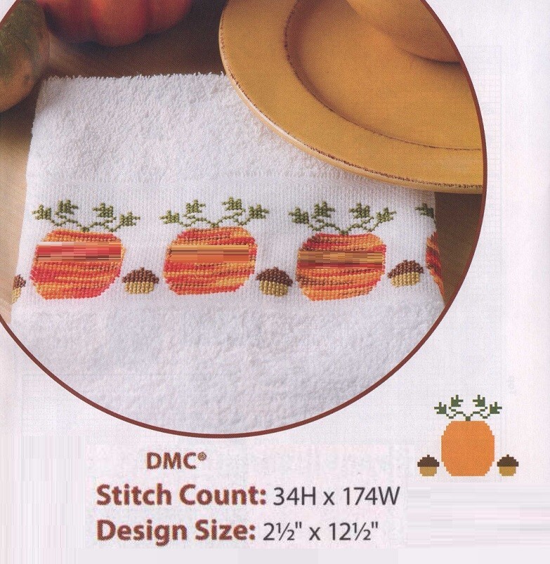 PUMPKINS & ACORN TOWEL BORDER   CROSS STITCH PATTERN ONLY - YD  EYEW