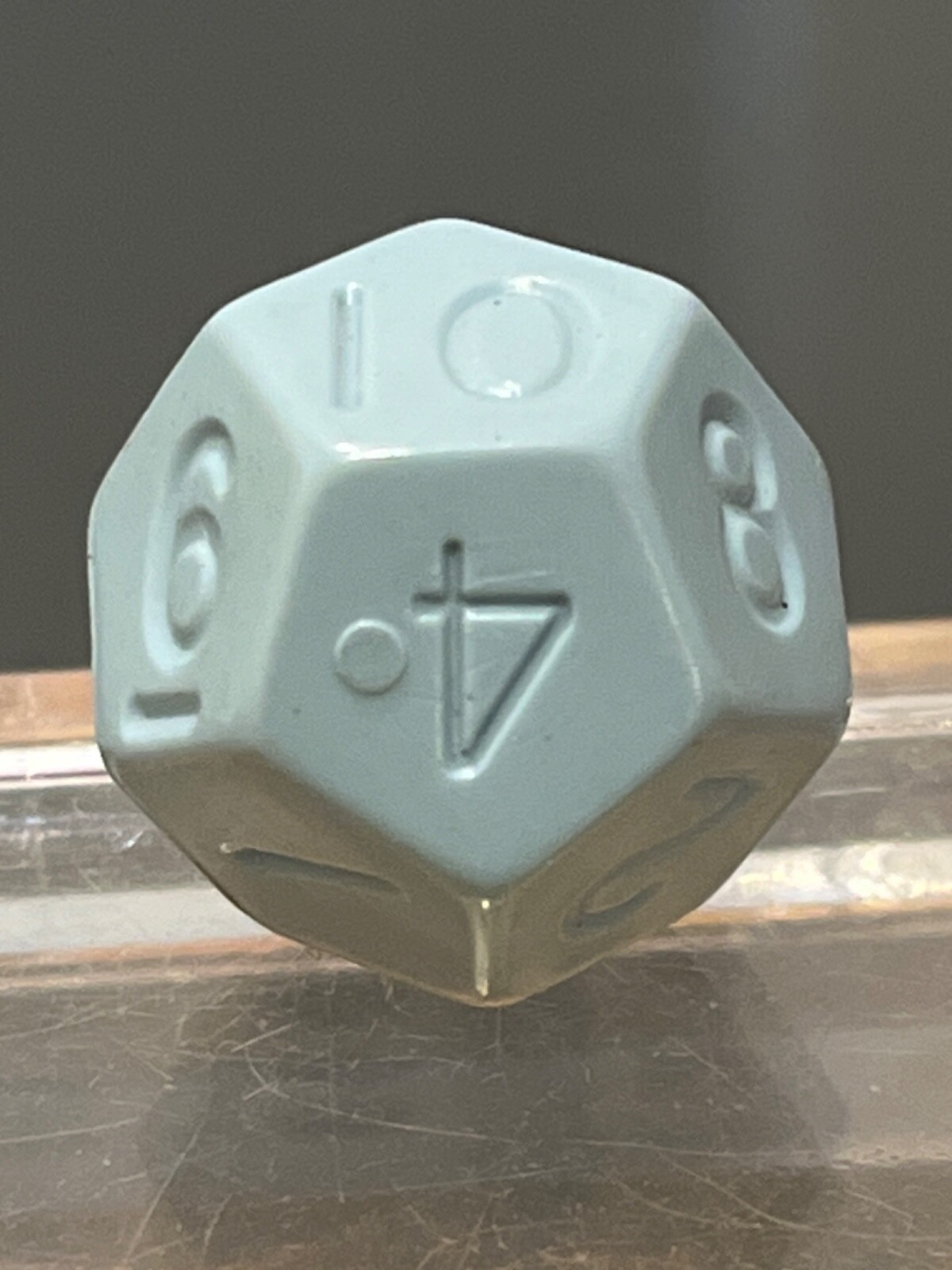 Vintage Moldvay d12 light sky blue uninked rpg ad&d dice 120823@