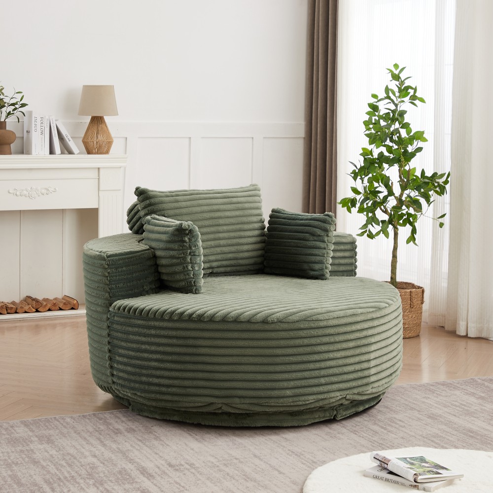 Green Corduroy Swivel Chair, 360° Rotation Foam Sleeper Sofa for Living Room