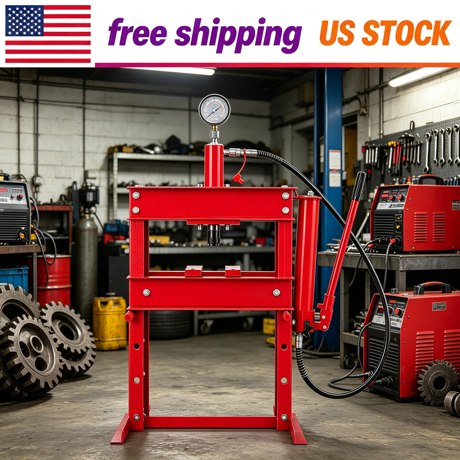 10T Works Carbon Steel Press - Heavy-Duty Industrial Grade Metal Forming RED