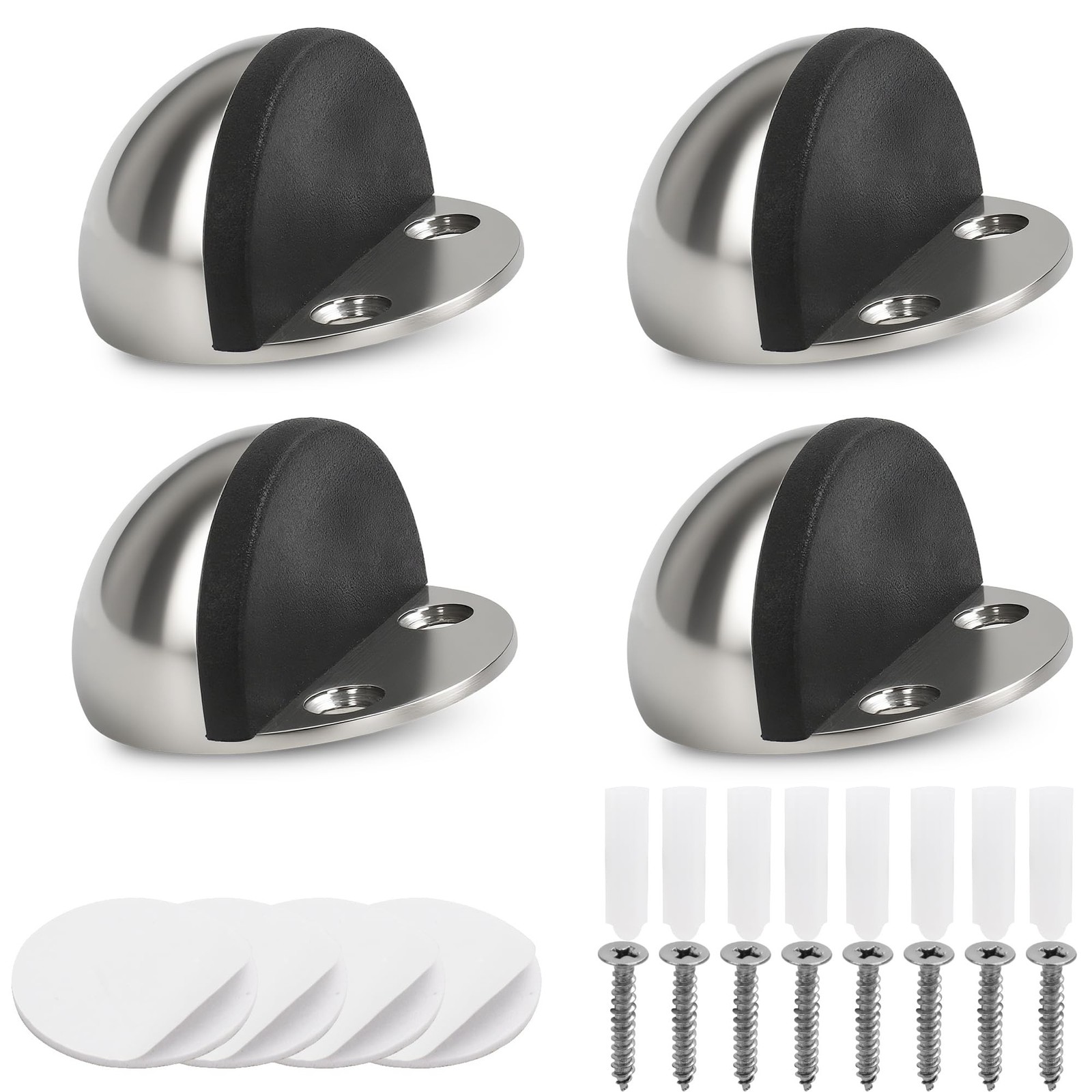 Self-Adhesive Floor Door Stoppers, Oval Stainless Steel Door Stop for Floor, ...