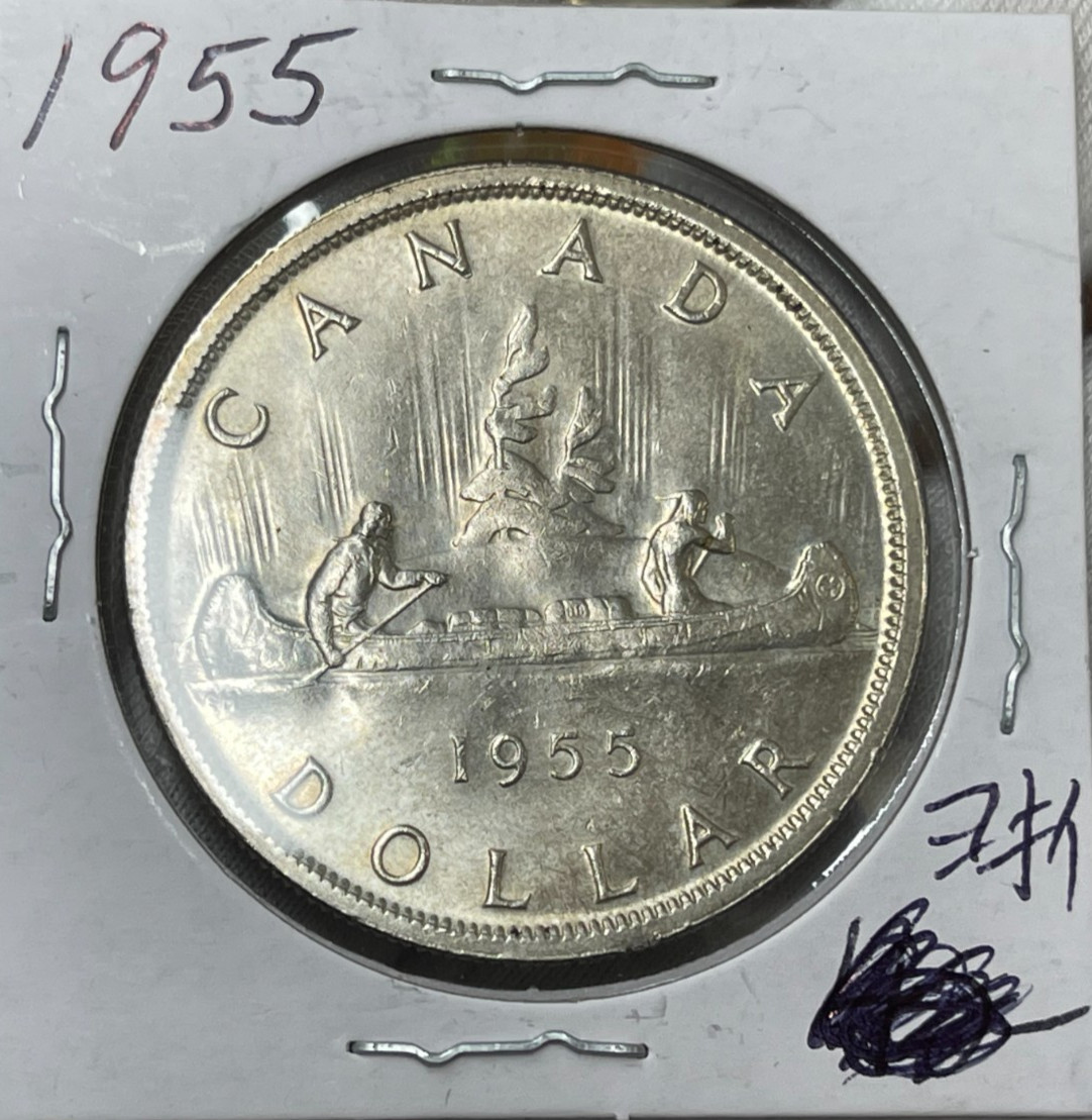 1955 Canada Silver Dollar Coin Low Mintage Excellent Condition High Value