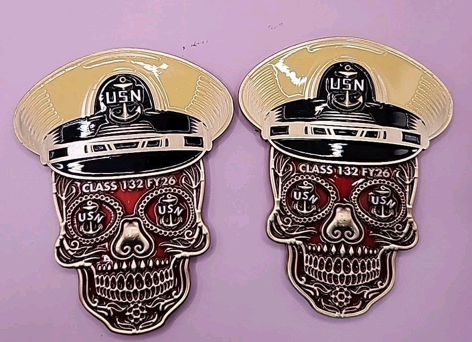 USN 132 FY 26 Sugar Skull Heritage Challenge Coin in Coin Sleve/Protector 2 Pk
