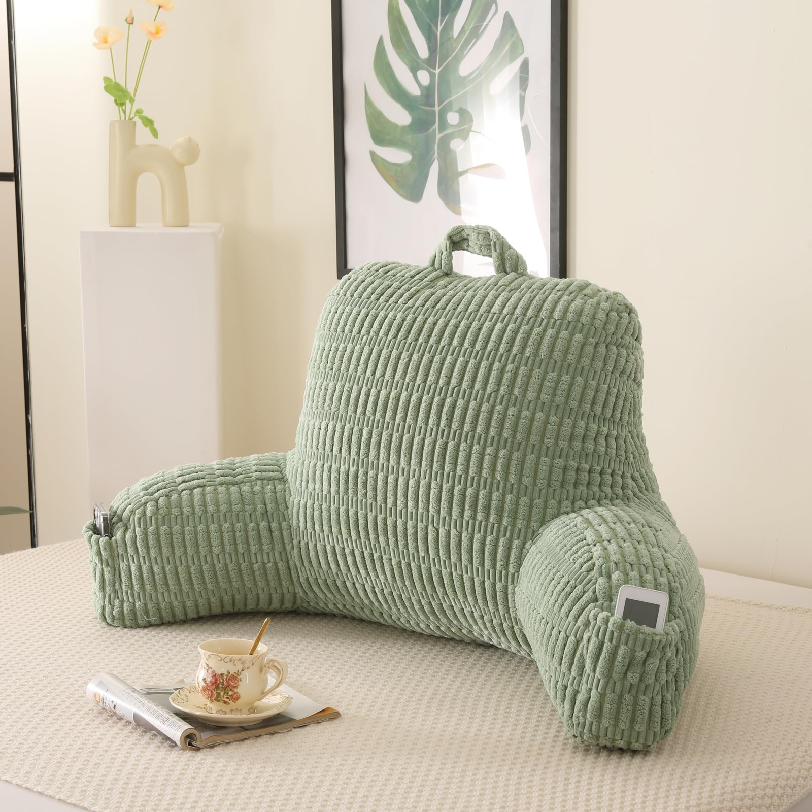 PAJEO Reading Pillow For Sitting In Bed Arm,Green Corduroy,M CD-M