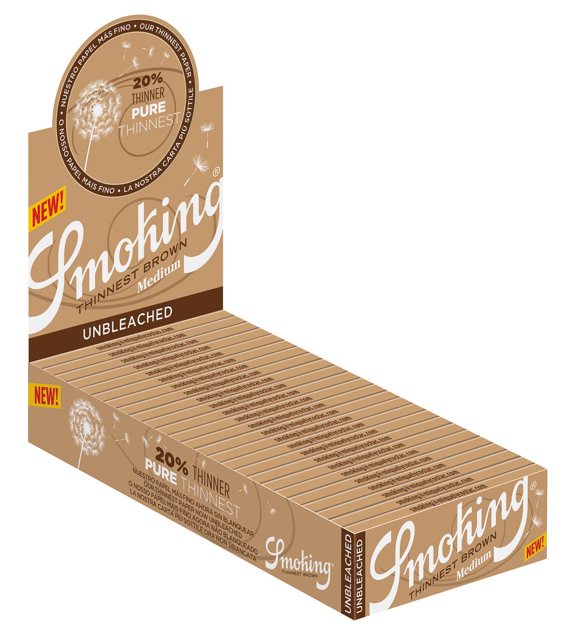 Smoking Thinnest Brown Rolling Papers Medium 1 1/4 (78mm Size) (Box of 25 Packs)