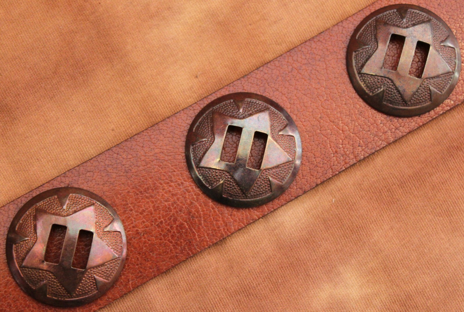 10 Concho with Star, Round / Domed / Red Brass Indian Cowboy 32mm
