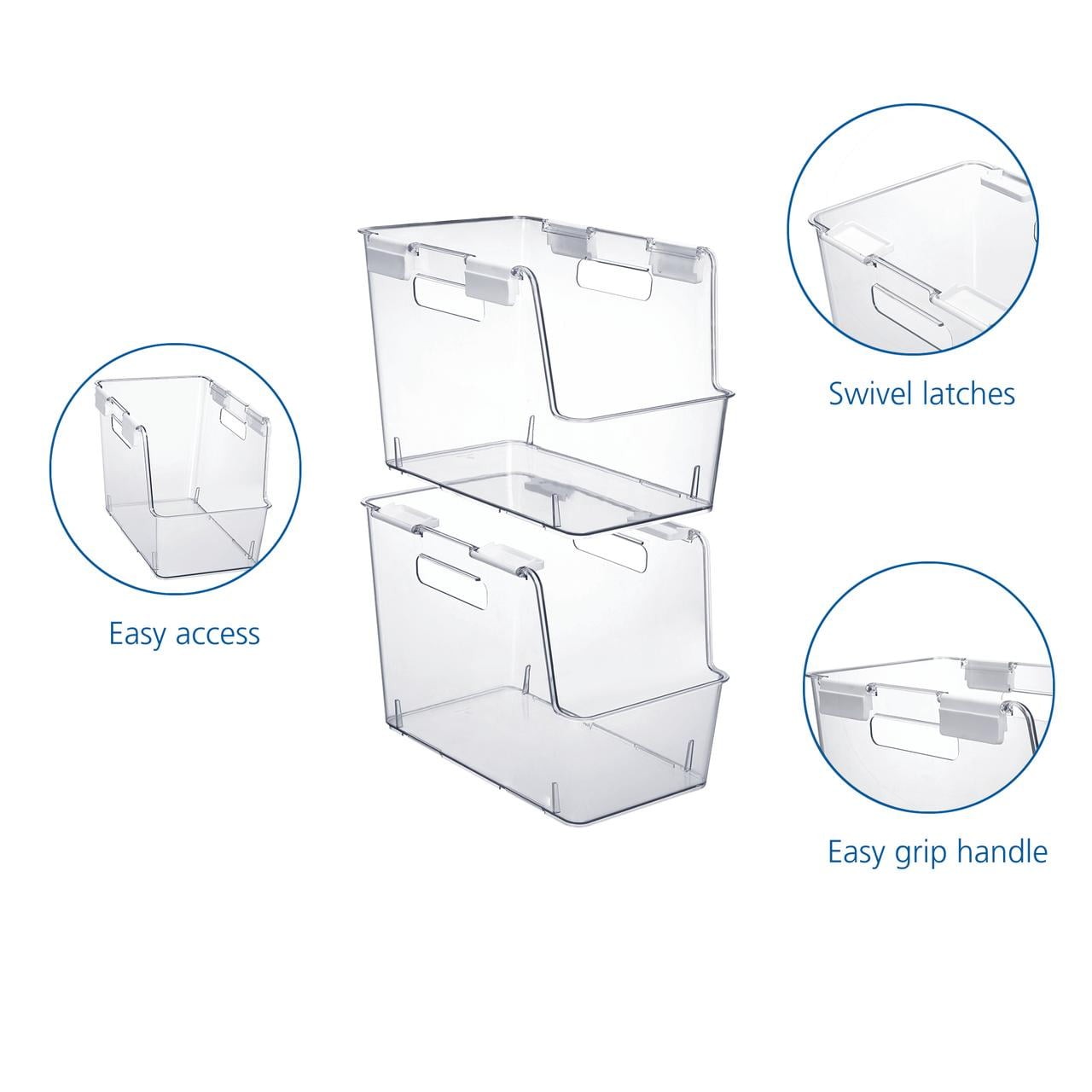 Small Clear Plastic Stackable Bin Closet W/ White Latches