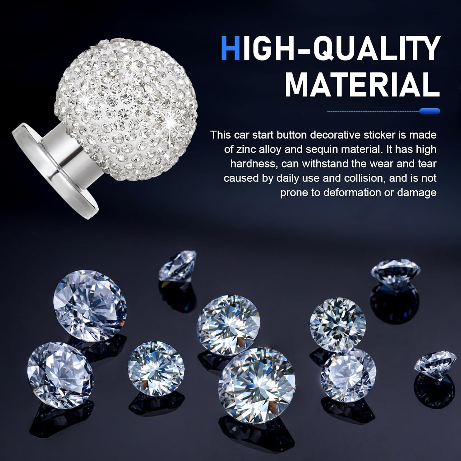 Bling Car Push Start Button Cover, Crystal Rhinestone Auto Ball Engine Start But